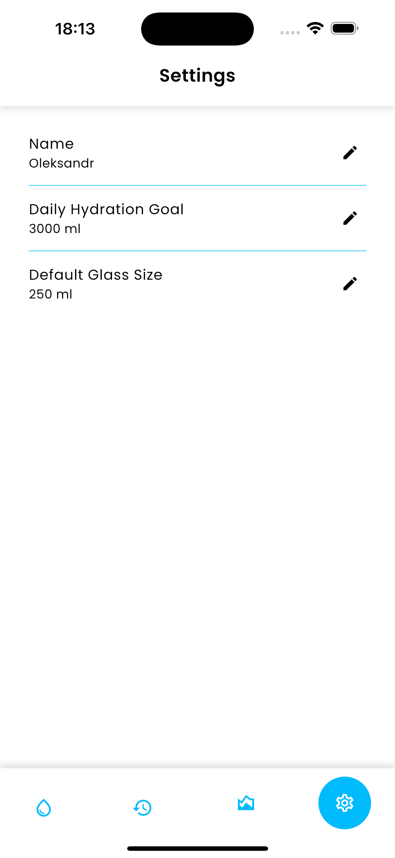 Gulpify settings screen